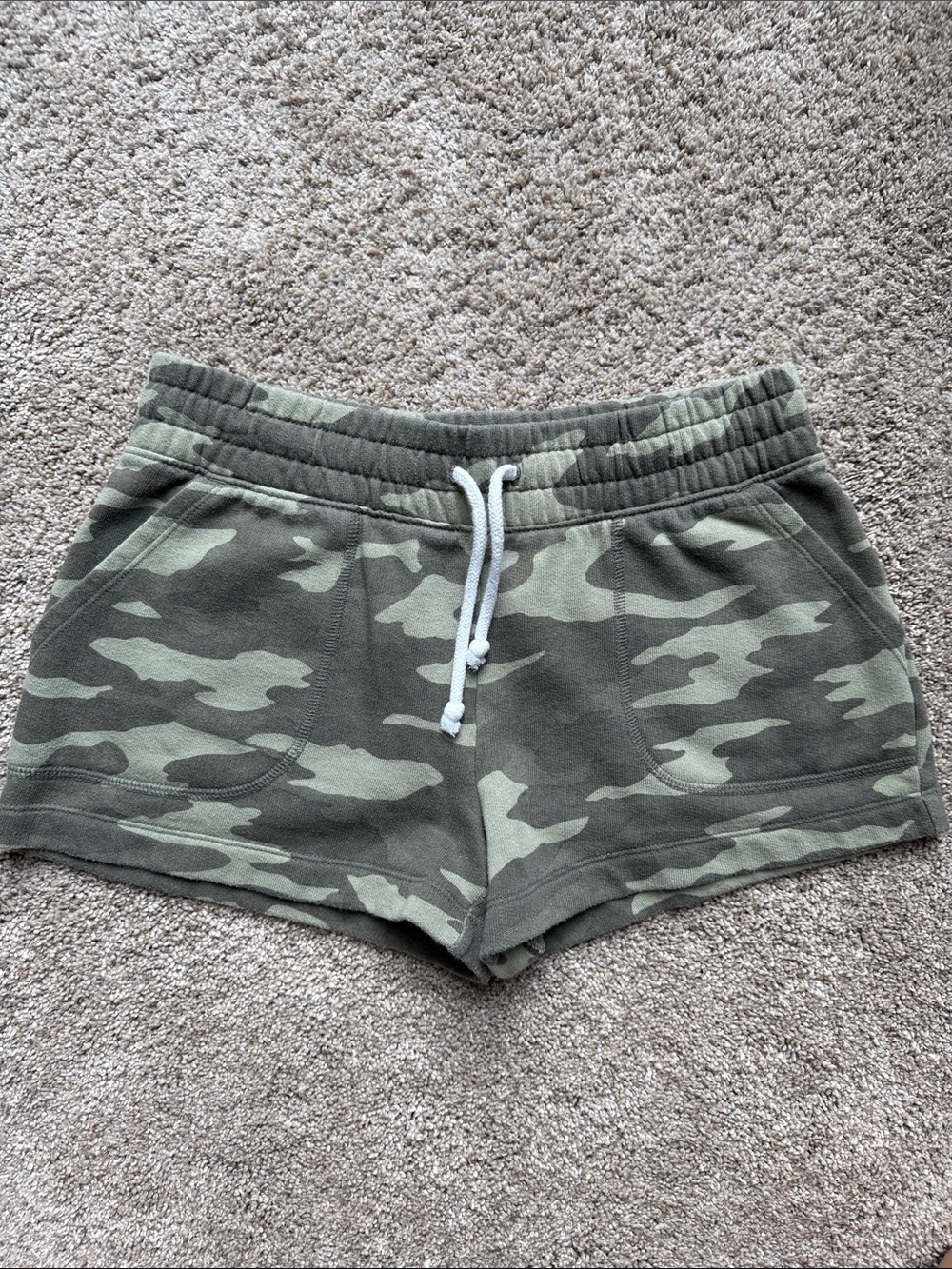 SO Camo Drawstring Athletic Shorts - Olive Green